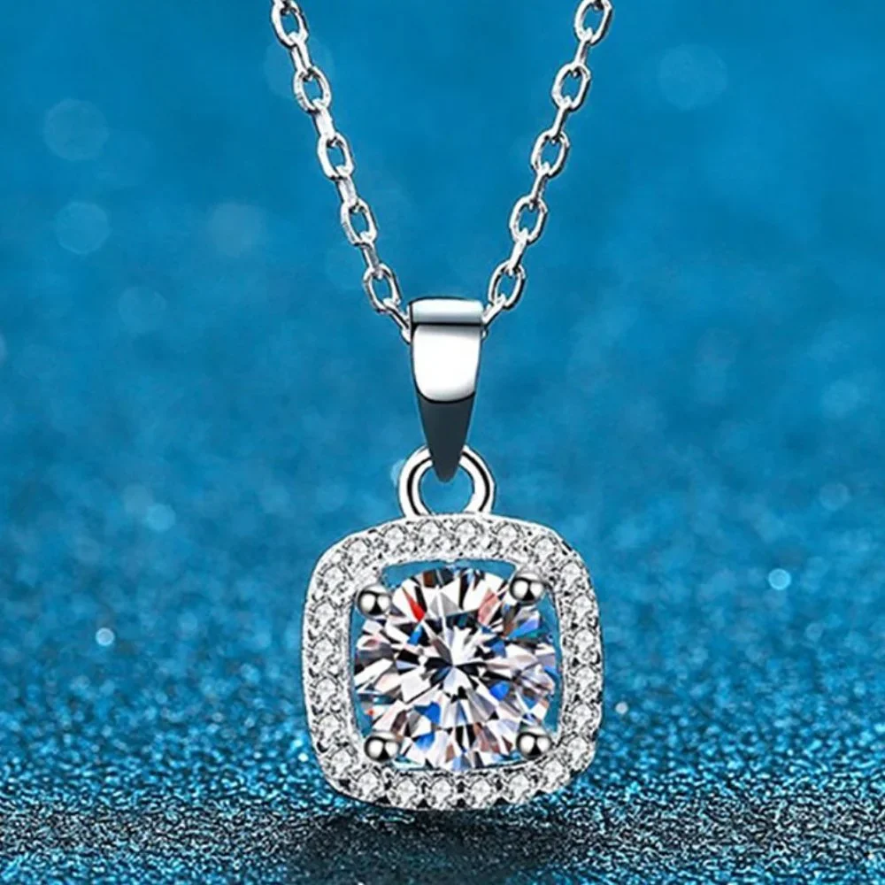 Certified 5ct. t.w. Moissanite Diamond Square Halo Necklace NEW